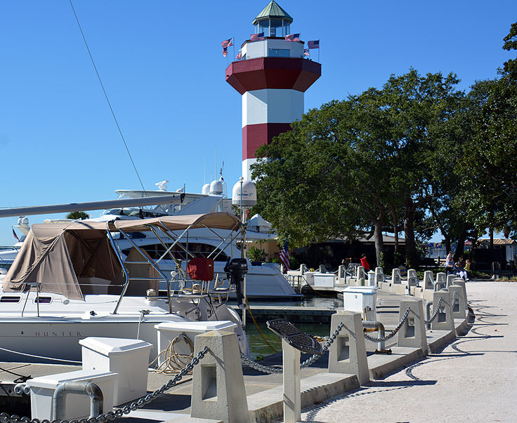 The harbour and lighthouse at Harbour Town in Hilton Head, SC